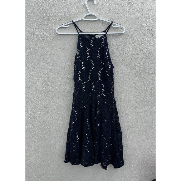 Emerald Sundae Women Dress Size Small Blue Lace Sequin Halter Neck - Picture 1 of 13